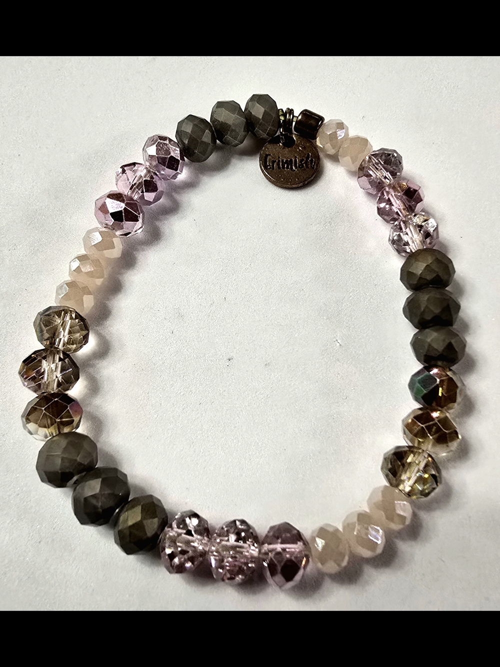 Erimish Lavender, Taupe, And Smokey Quartz Faceted Bead Stretch Bracelet